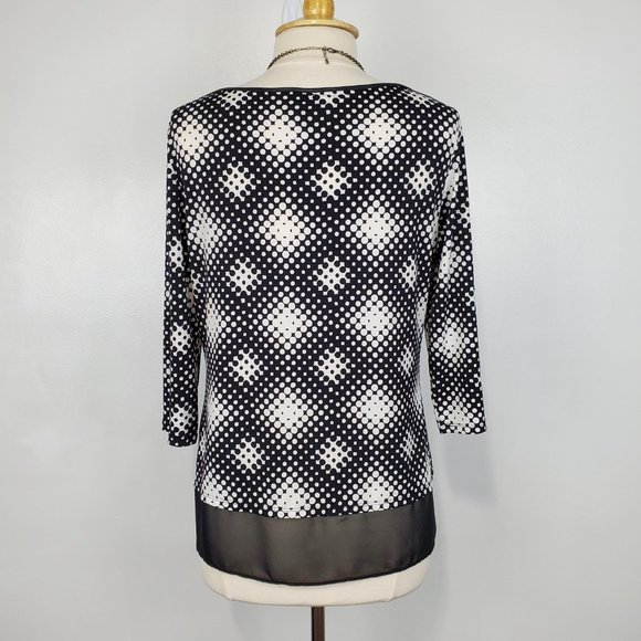 Worthington Black White Polka Dot Top With Faux Leather Trim Size LP - Picture 7 of 12